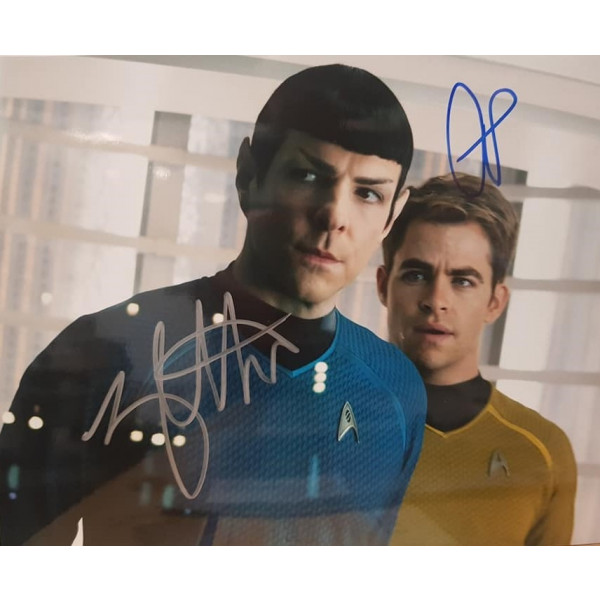 Autografo Zachary Quinto & Chris Pine Star Trek Foto 20x25