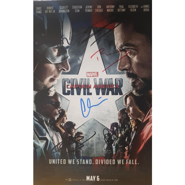 Autografo Cast 6 Civil War Marvel Foto 20x30