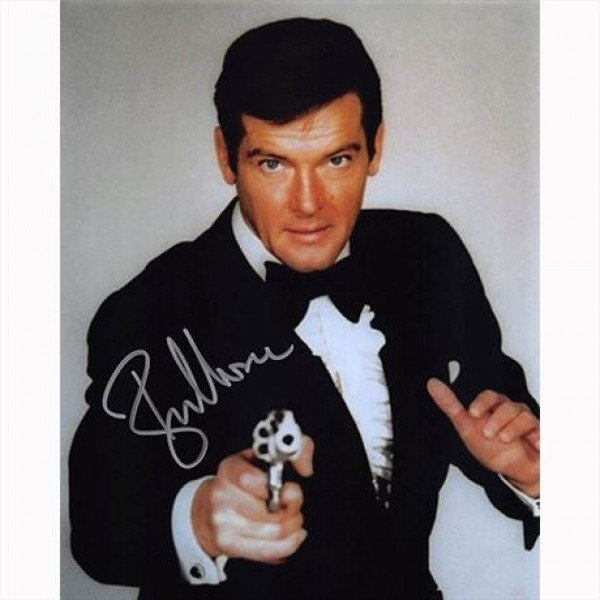 Autografo Roger Moore James Bond Foto 20x25