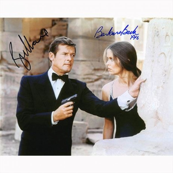 Autografo Roger Moore e Barbara Bach - 007 James Bond Foto 20x25