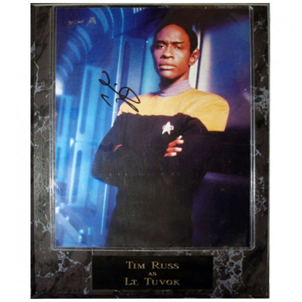 Autografo Tim Russ Star Trek Voyager 5 Foto 20x25 Placca