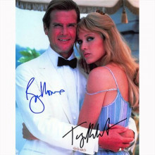 Autografo Roger Moore & Tanya Roberts - James Bond Foto 20x25
