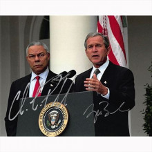Autografo Il Presidente degli Stati Uniti George W. Bush e il segretario di stato Colin Powell Foto 20x25